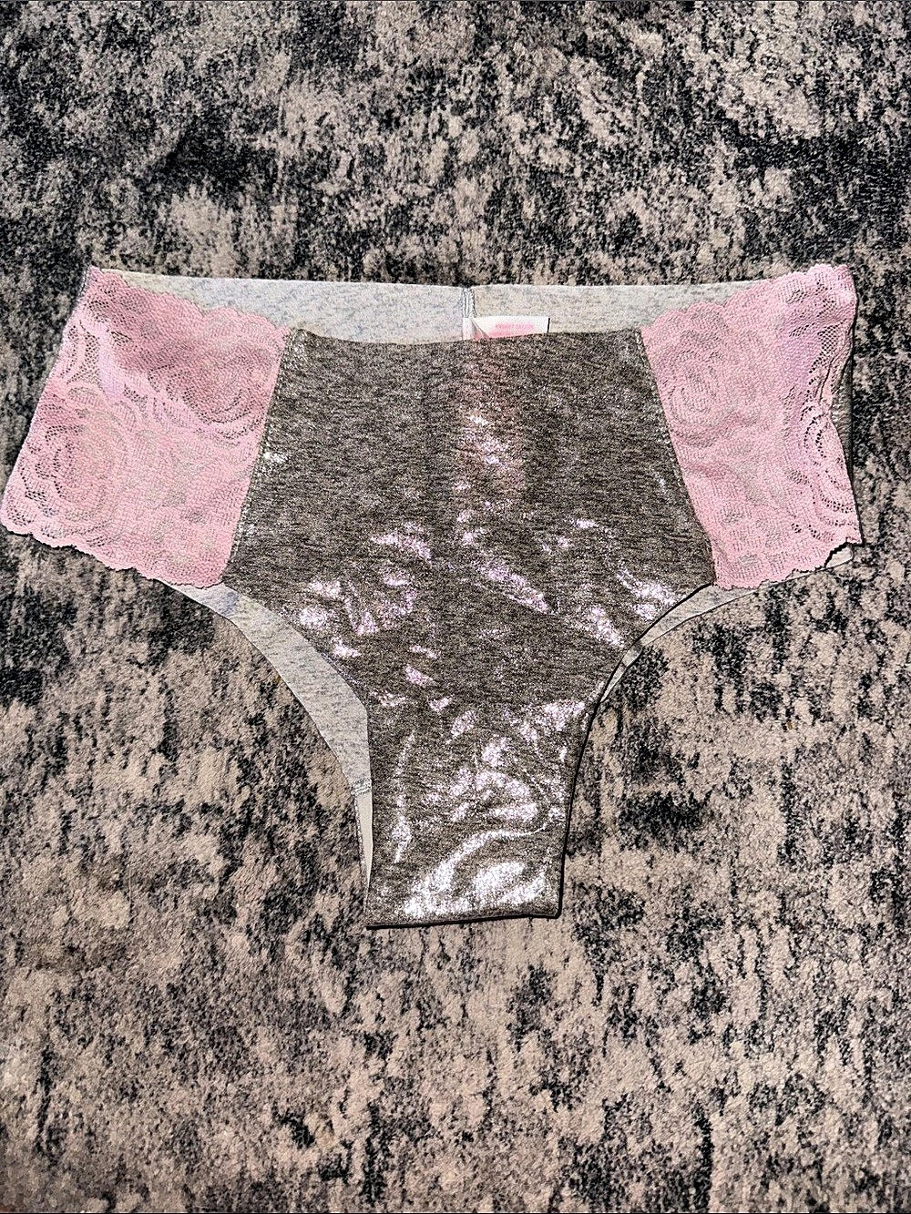 Victoria's Secret Lace Panty in Gray & Pink Size Medium NWT